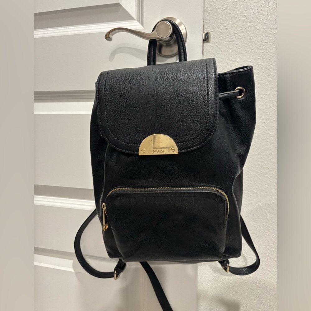 Aldo Black Backpack with Gold Details